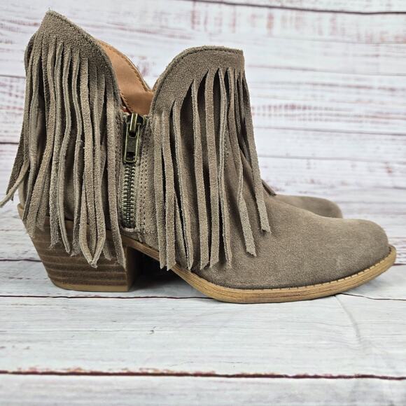 DINGO JuJu Short Zipper Booties 7M Western Fringe Suede Leather Boots Cowgirl - Picture 1 of 9